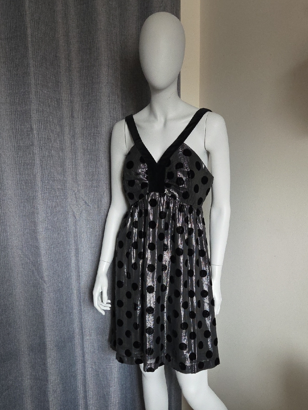 NWT Milly of New York Silver Metallic & Black Velvet Polka Dot Mini Dress